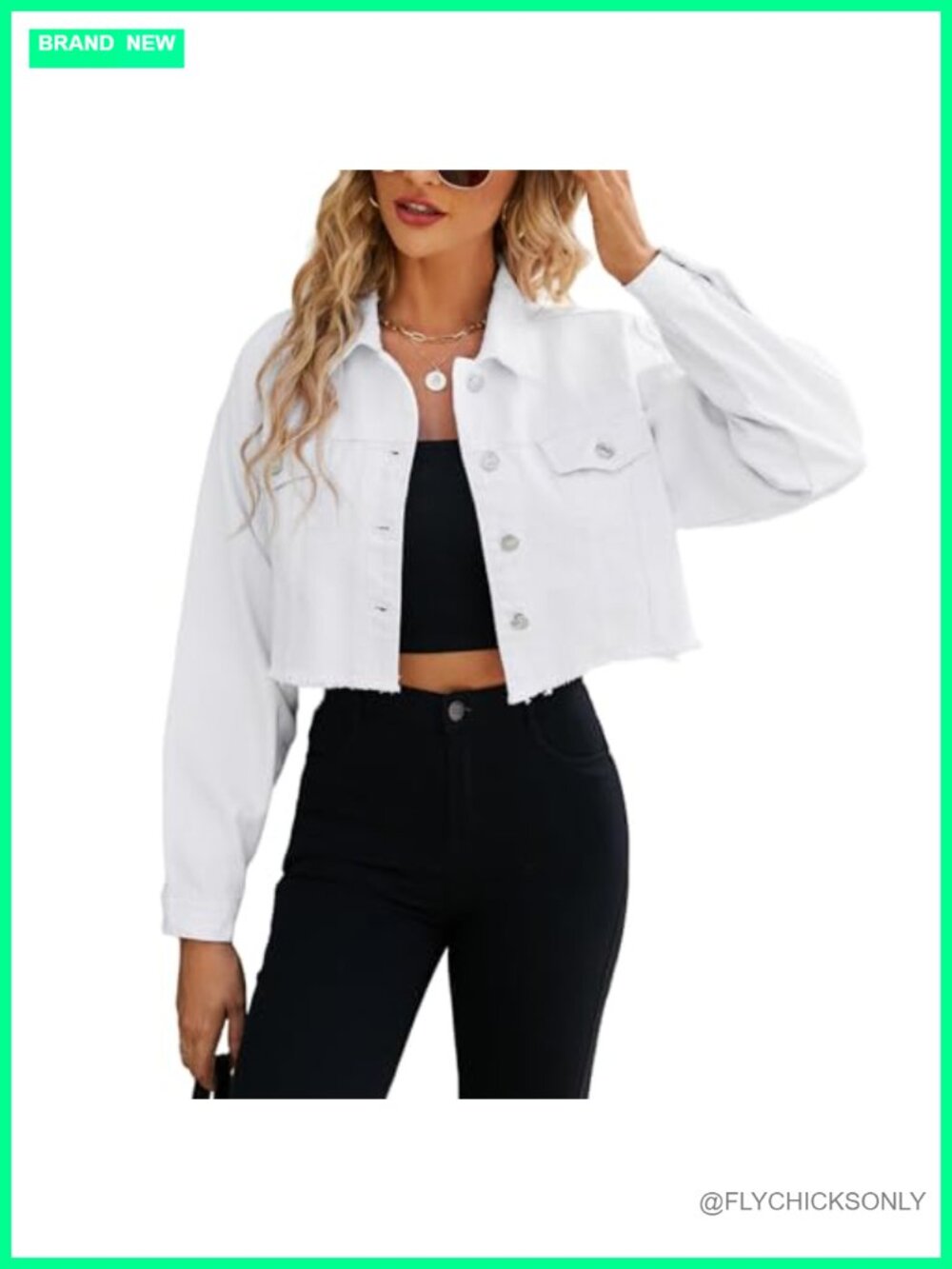Cropped Denim Jacket Distressed Frayed Hem Button Down Jean Coat